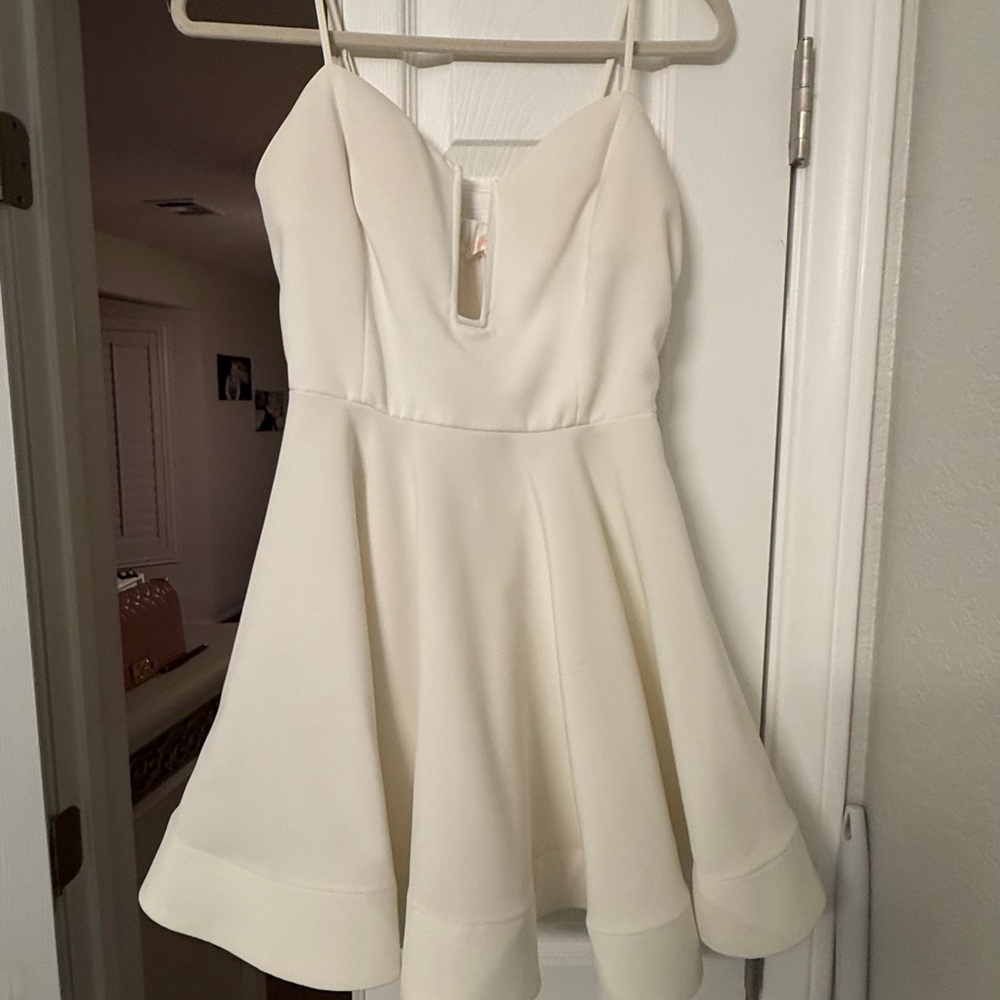 Luxxel Cream Mini Dress with Spaghetti Straps